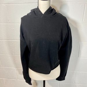 OTL Black Cropped Distressed Hoodie with Raw Hem